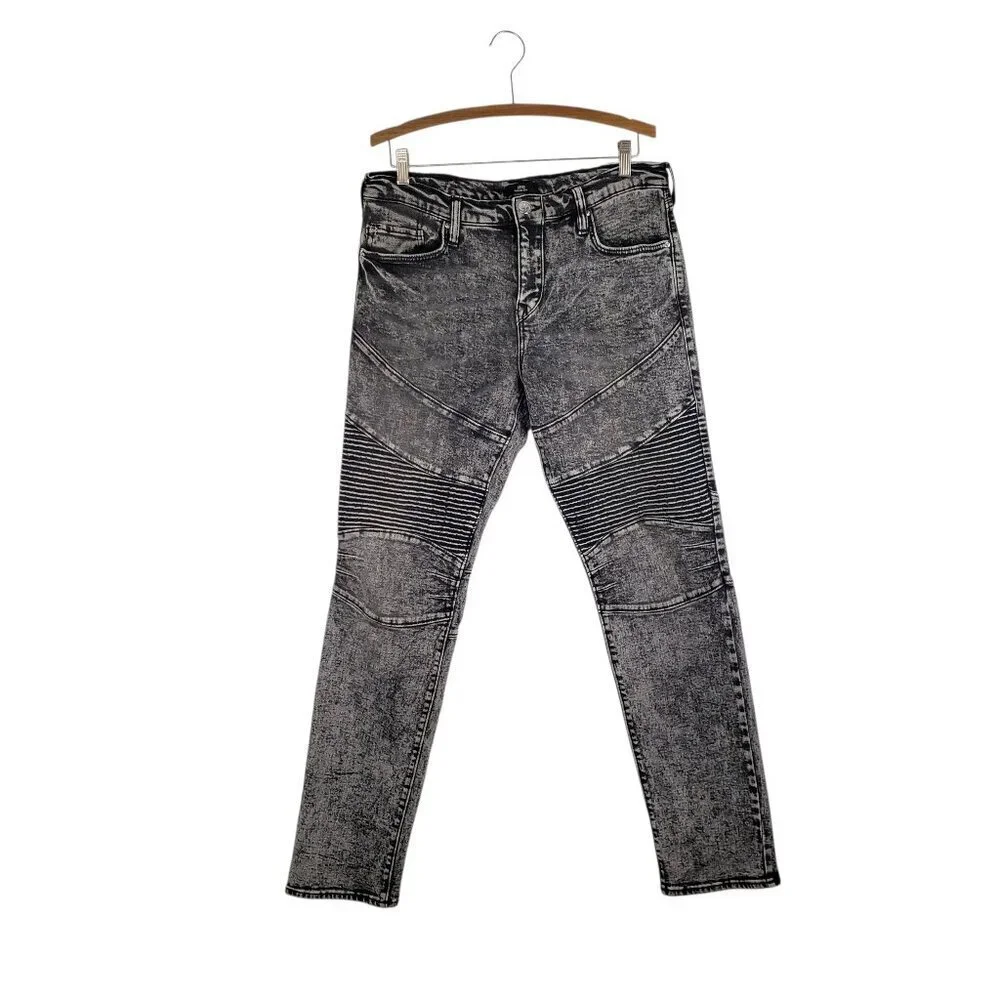 True Religion Geno Moto Empire Relaxed Slim Jeans Black Acid Wash Mens Size 32
